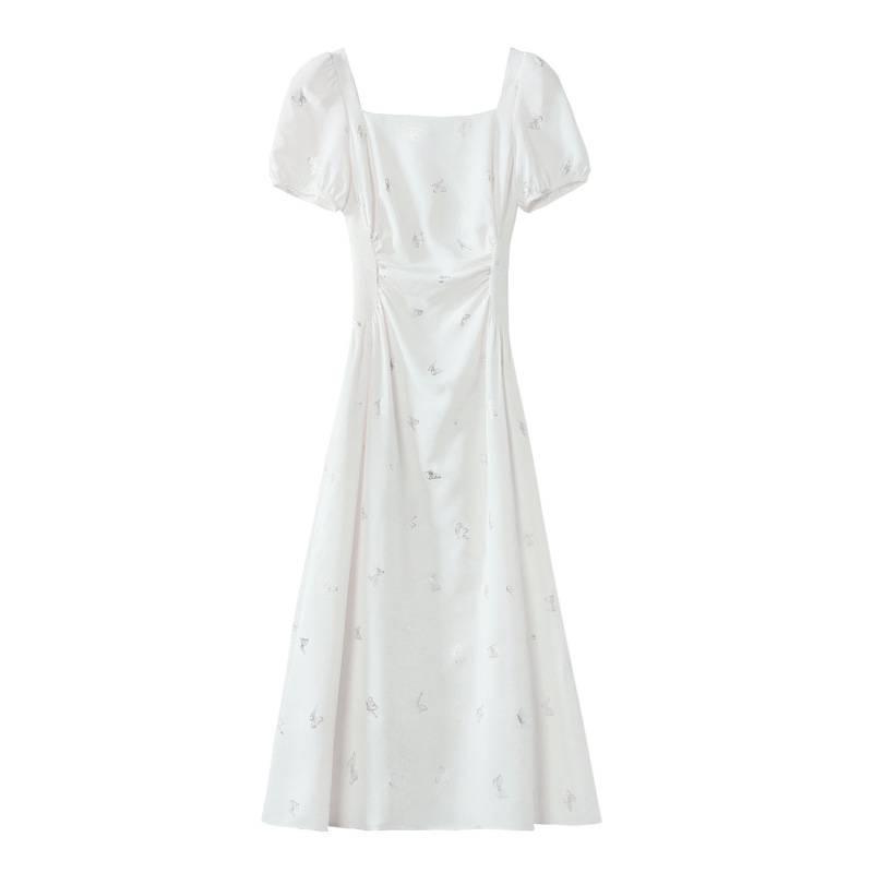 Elegant French White Summer Dress - Designer Style, Slim Fit, Long Skirt