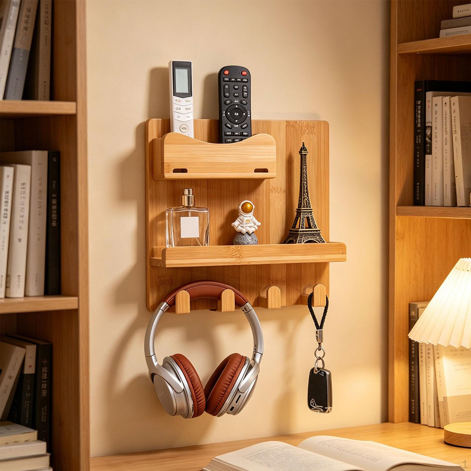 Wall Mounted Wooden Bedside Organizer Modern Easy Installation Storage Shelf Rack