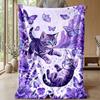 Purple Cats and Butterflies Theme blanket Lightweight Warm Flannel Blanket Decorative Throw Blanket for Home Decoration