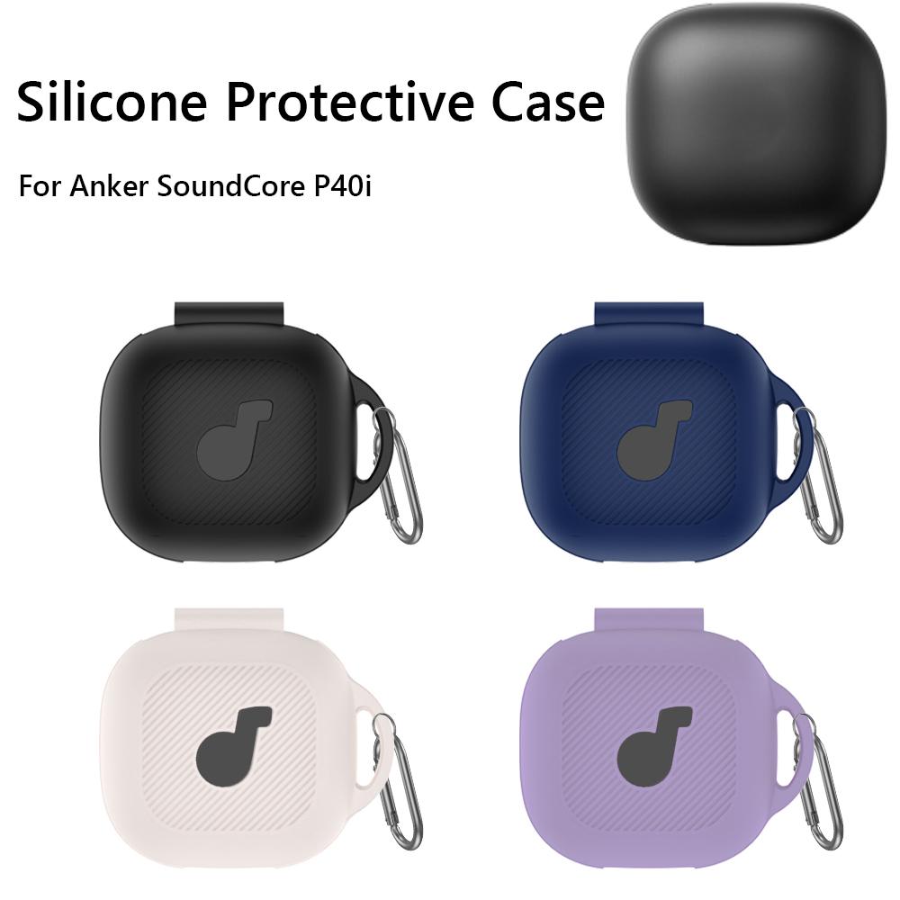Étui en Silicone avec Mousqueton Coque de Protection Skin Coque Anti-Choc pour Écouteurs Housse Anti-Rayures pour Étui Anker Soundcore P40i