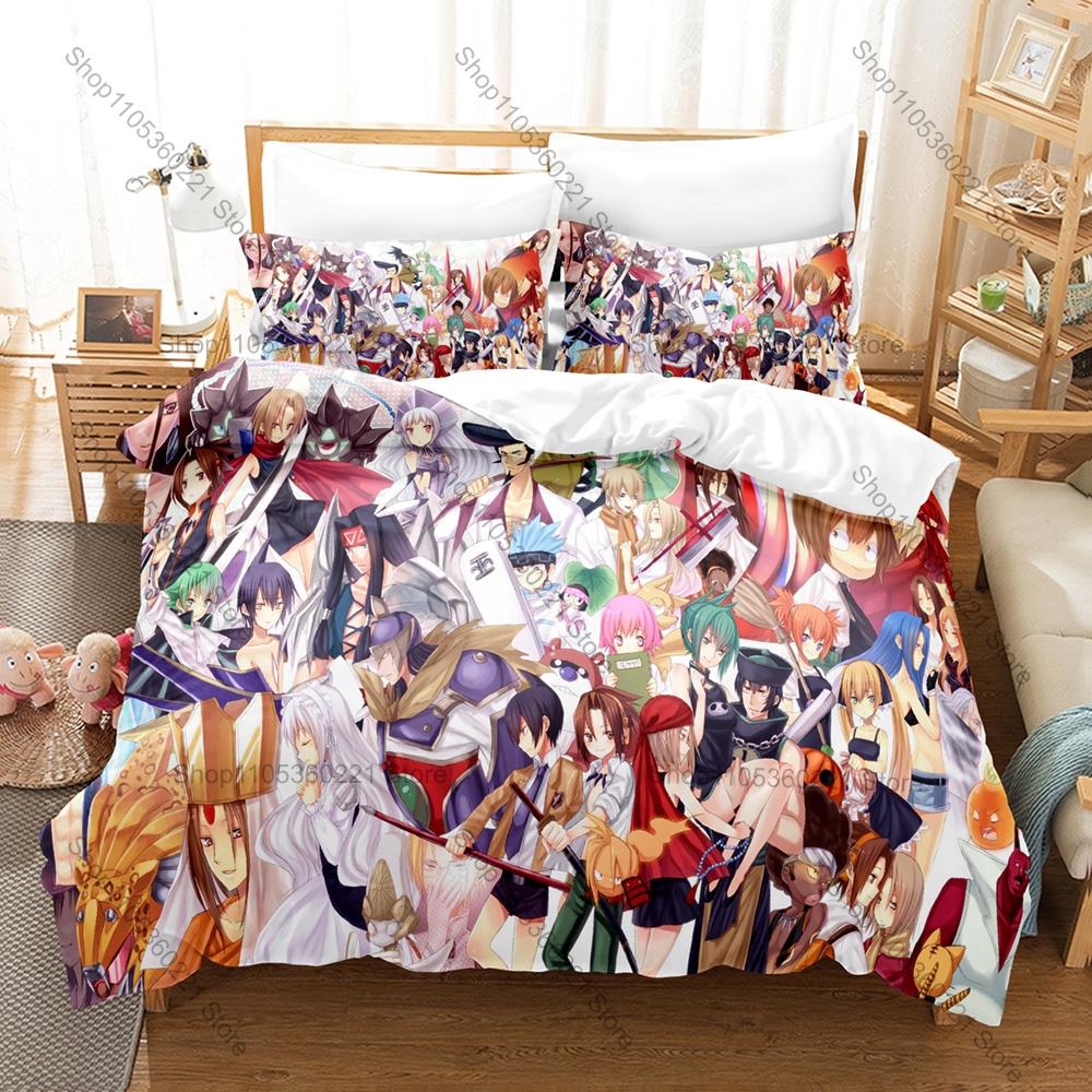 Anime Shaman King Bedding Set, Duvet Cover & 2 Pillowcases, Fantasy Shaman Role Pattern Breathable Fabric All Season Use
