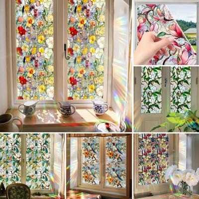 Pellicola per la privacy delle finestre con fiori, pellicola per vetri colorati bifacciale, pellicola per finestre arcobaleno, pellicola anti-sole, pellicola statica, pellicola adesiva in PVC per finestre e porte, decorativa