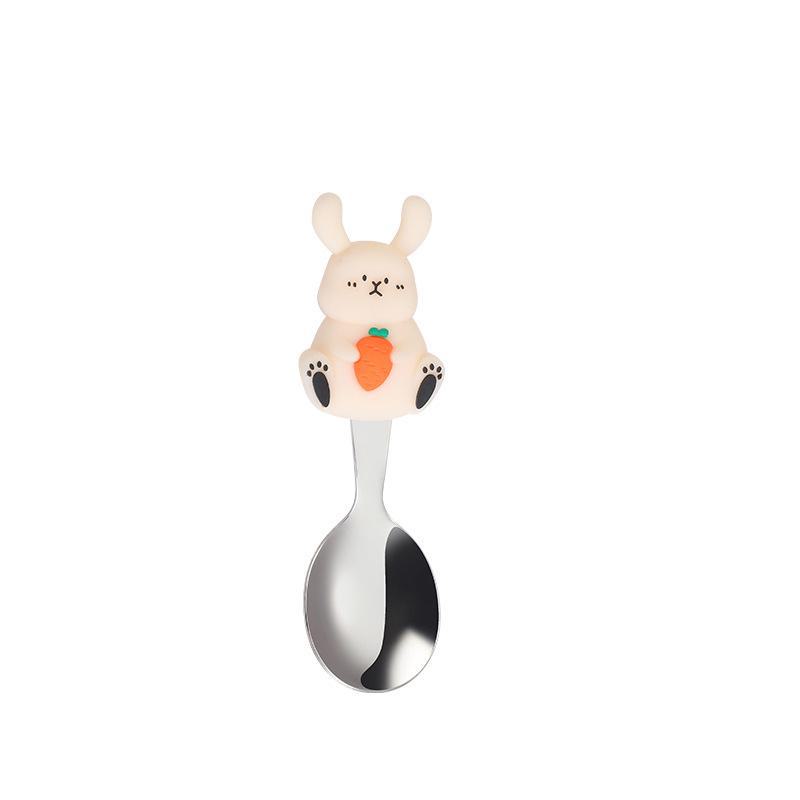 Children's Cartoon Tableware Set: 304 Stainless Steel Fork & Short Handle Spoon for Baby's Self-Feeding Training