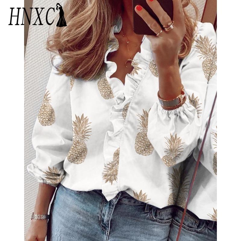HNXC Women's Fashion Casual Long Sleeve V Neck Blouses & Shirts