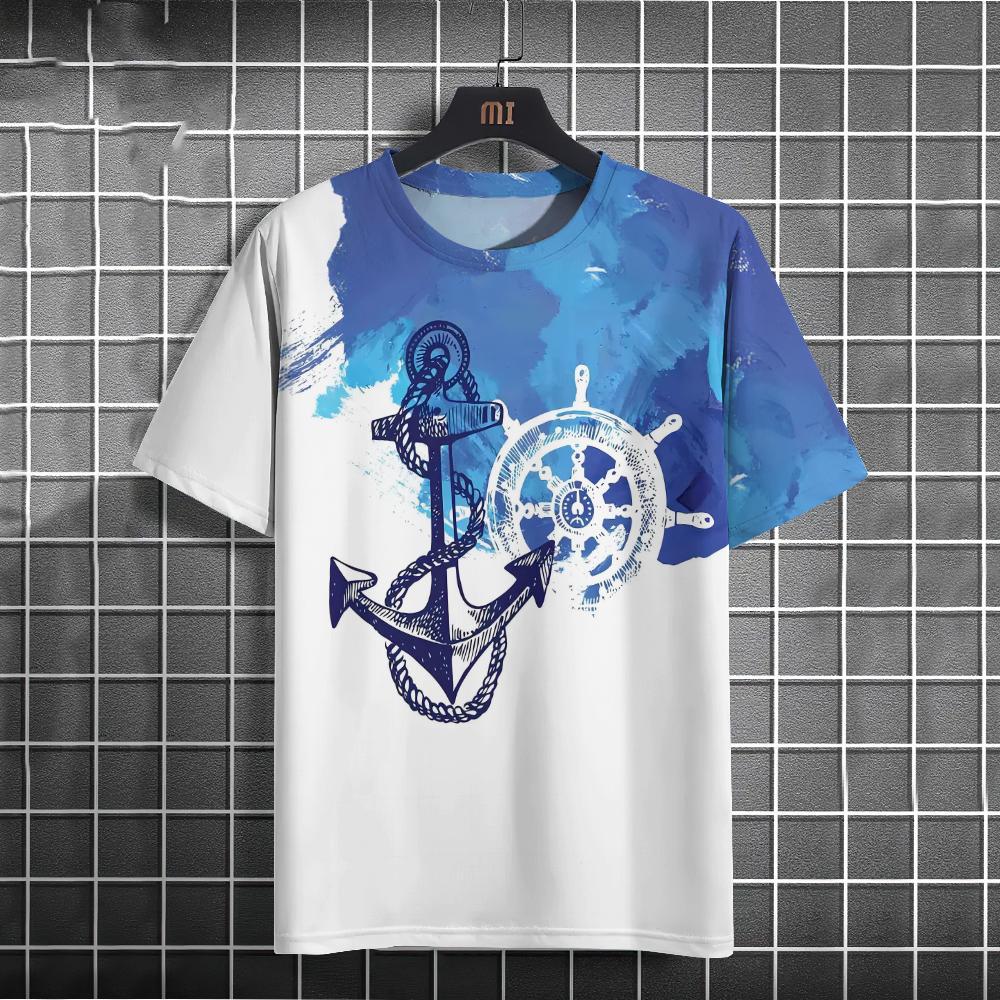 Summer Boat Anchor 3D Print T-Shirts Streetwear Men FashionCasual Oversized O-Neck Short Sleeved T Shirt Tees Tops Clothing