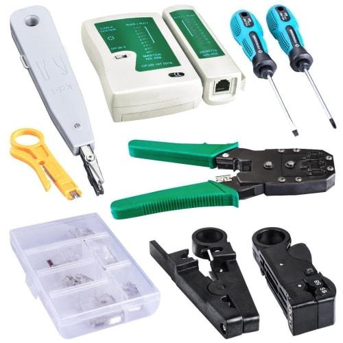 HUACAM HCM21 11-Piece LAN Cable DIY Tool Kit with LAN Crimping Pliers, Stripper, Tester, 10 Connectors, Plugs, and Network Repair Toolbox