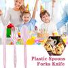 48pcs/Set Plastic Cutlery Spoons Forks Knife Flatware Reusable Tableware Disposable Plastic Tableware Knife, Fork And Spoon