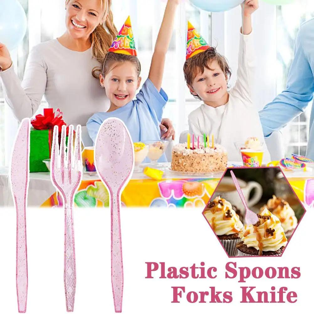 48pcs/Set Plastic Cutlery Spoons Forks Knife Flatware Reusable Tableware Disposable Plastic Tableware Knife, Fork And Spoon