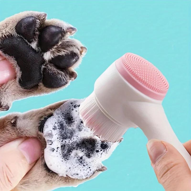 Pet Paw Cleaning Brush, Dog Foot Washer Silicone Double-Sided Massage Brush, Plastic Pet Foot Cleaning Tool with Soft Bristles F