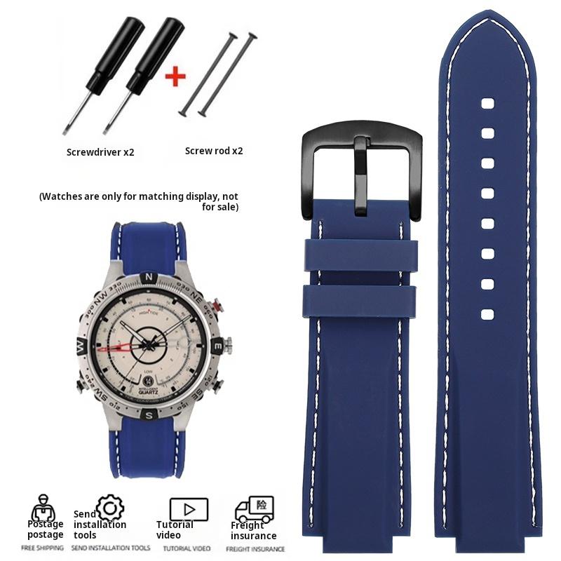 24*16mm Convex Men Silicone Watch Strap for TIMEX Tidal T2N721 T2N720 TW2T76500 2T76300 Blue Sports Waterproof Rubber Watchband