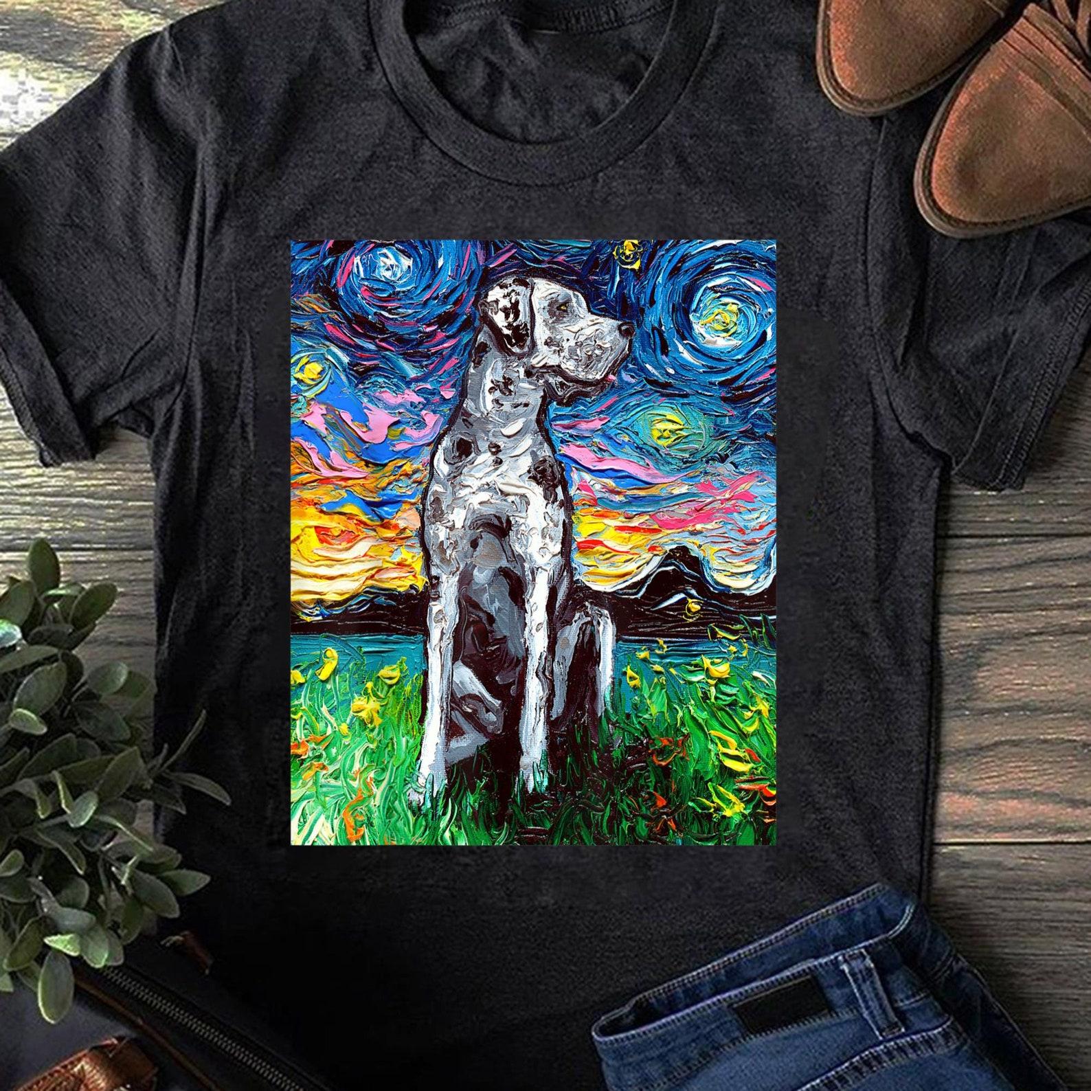Merle Great Dane Starry Night Impressionist Dog Art Gift for Dog Lovers - Funny Dog - Vintage Shirt - Father s Day Gift 3XL