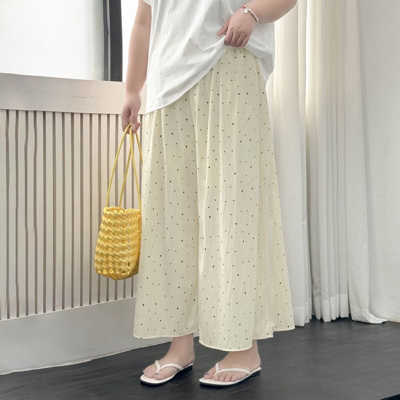 Plus size women clothing [Polka Dot Yamamoto Culottes] Gentle Wind Wear Wrinkle Feeling Loose Summer Chubby Girl Capri Wide Leg Pants