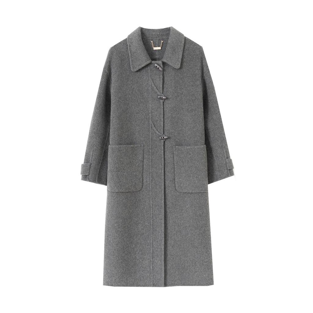 Palton elegant din cașmir dublu-față 2025 cu guler rever pentru toamnă/iarnă