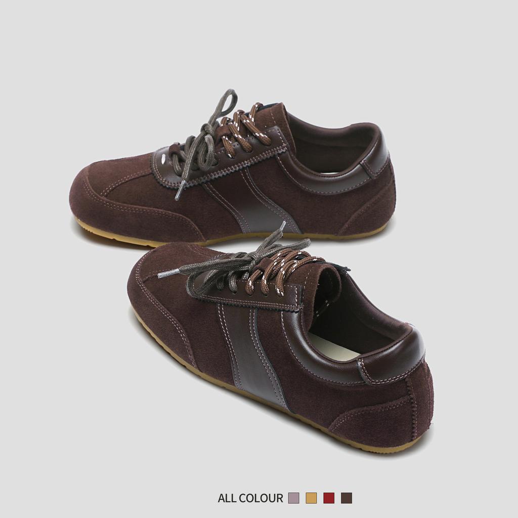Leather Red German Training Shoes Women's 2025 Spring New Flat Bottom Soft Sole Thin Square Head Running Casual Forrest Gump Shoes