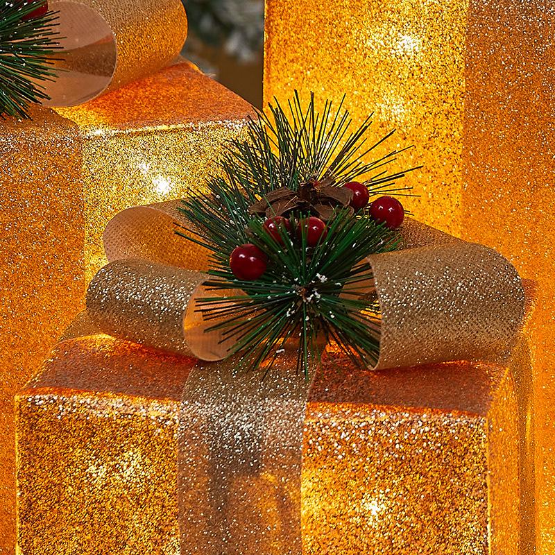 Luminous Wrought Iron Christmas Gift Box Decoration Set with Lights