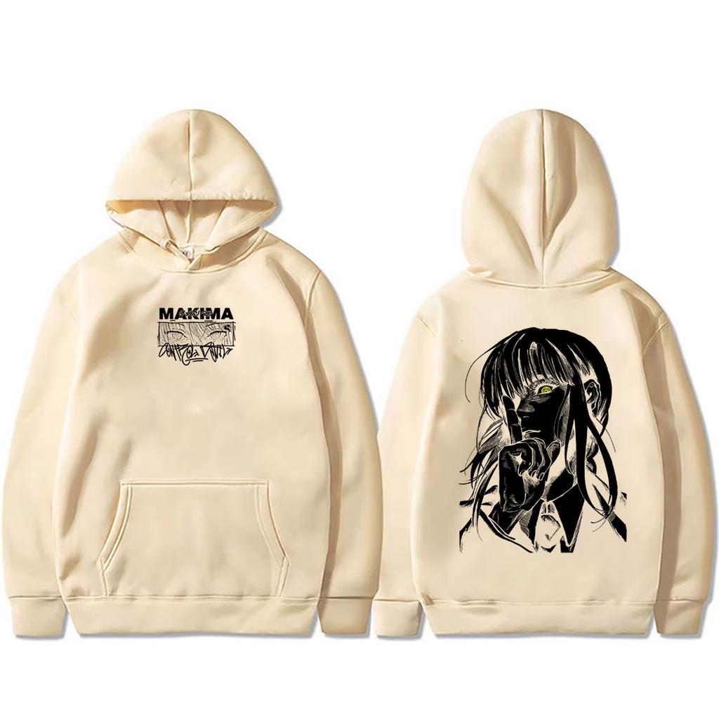 Chainsaw Man Hoodie Vintage Manga Makima Eyes Graphic Pullover Hoodies Men Women Cartoon Casual Oversized