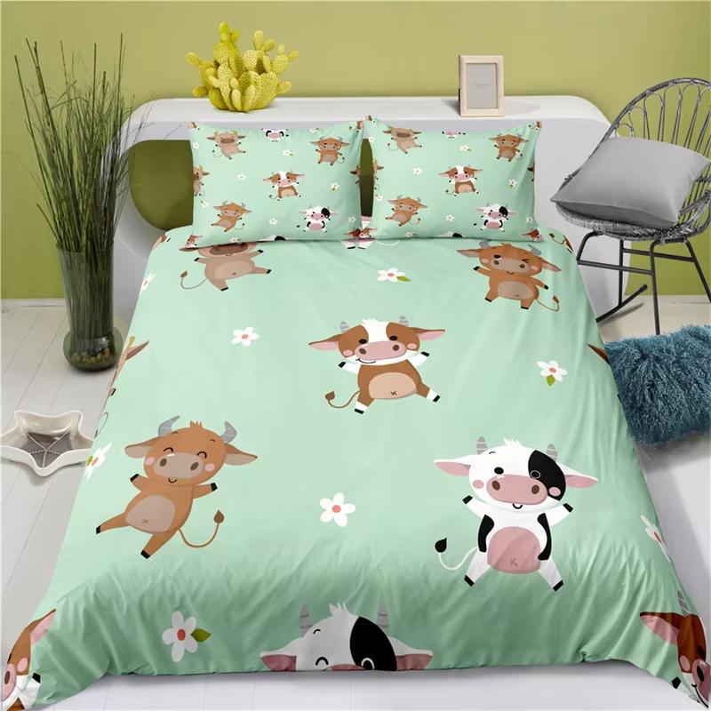 Melkkoe Dekbedovertrek Westerse Boerderijdier Dekbedhoes Cartoon Beddengoed Set King Queen Twin Boerderij Beddengoed Set Kawaii Kamerdecoratie EU Single(135*200cm)3pcs