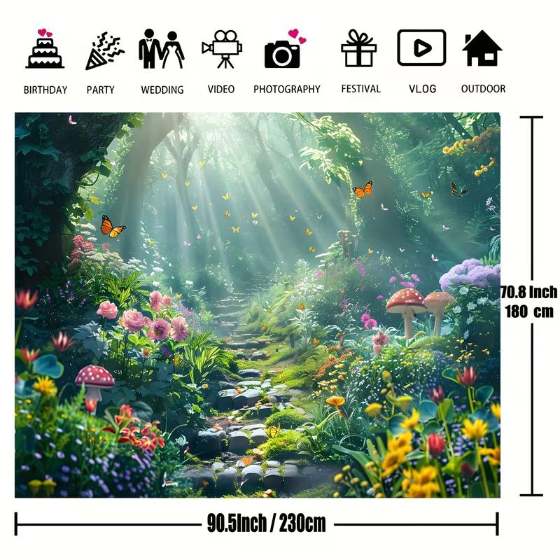 2D Magical Woodland Tapestry, Butterflies & Flowers Backdrop 47.2x31.5inch/120*80cm