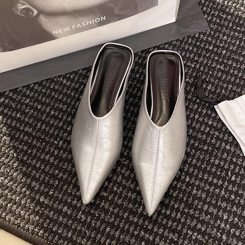 

Летние женские мюли с острым носком, модные неглубокие шлепанцы, повседневные туфли в уличном стиле с открытой пяткой 35 серебряный