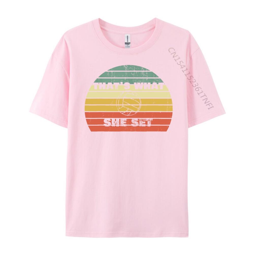 Lustiger Volleyball-Wortwitz Thats What She Set Vintage Retro Sonnenuntergang Grafik T-Shirts Herren Baumwoll-T-Shirt Herren