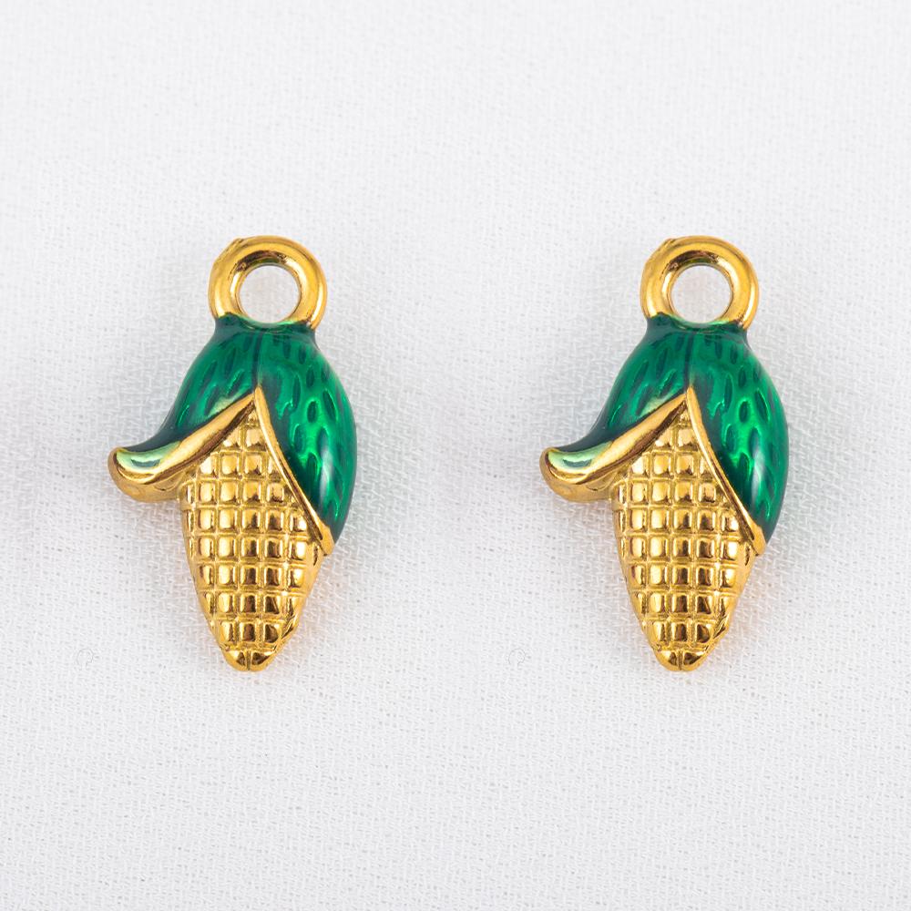 2pcs Stainless Steel Enamel Cute Strawberry Banana Corn Grape Cherry Charms Gold Plated DIY Bracelet Earrings Jewelry Findings
