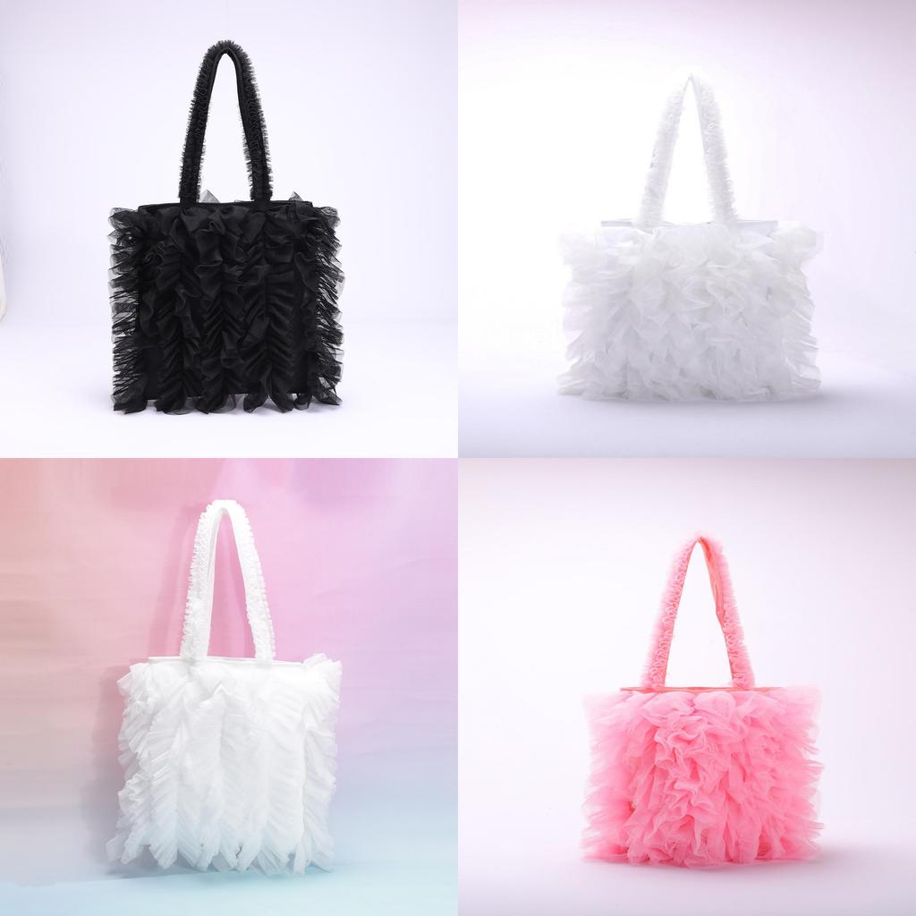 Lace Tote Bag For Women With Frills And Tassels Soft Shoulder Purse For Daily Use