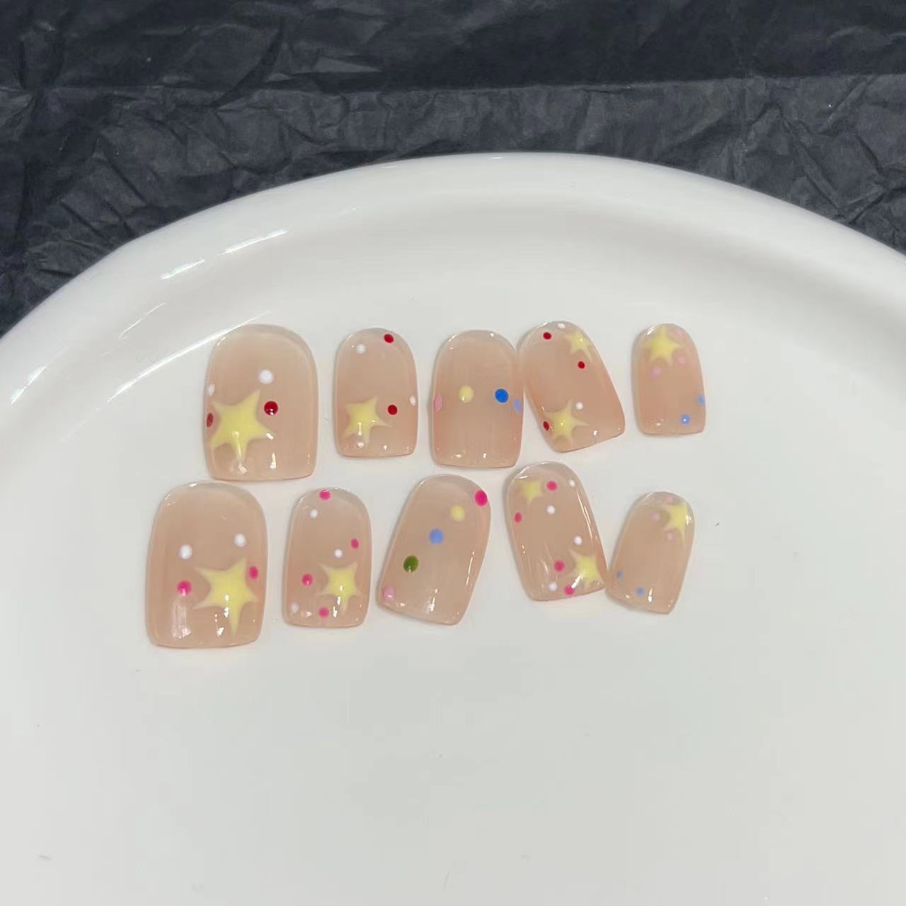 

Ношение ногтей Чистый ручной работы Нейл-арт Готовые накладные ногти Патч Дофаминовый Мультяшный Ириска Звездный Нейл-арт Large L