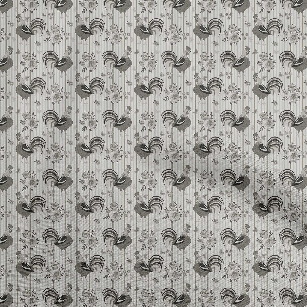 oneOone Cotton Flex Grayish Blue Fabric Birds Rooster  Quilting Supplies Print Sewing Fabric By The Yard 40 Inch