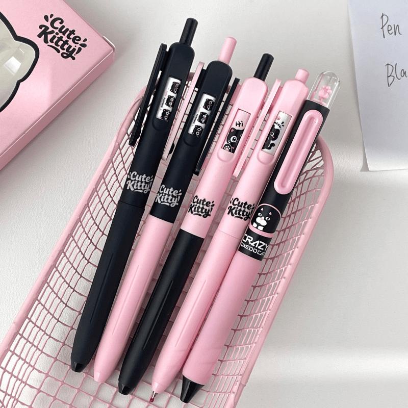 4/5pcs Cute Kitty Gel Pens Set Click-to-Change Pattern Kawaii Cat Gel Ink Pens 0.5mm Tip Black Refill School Supplies