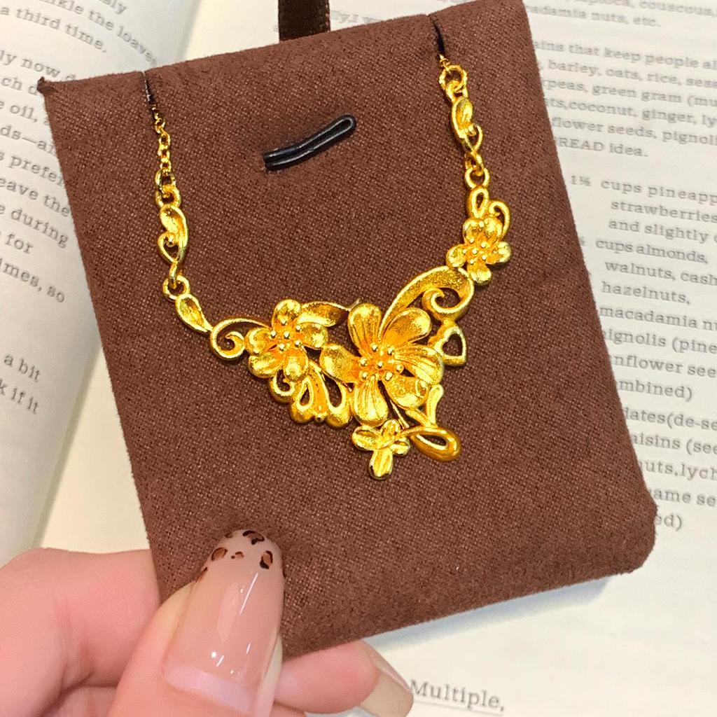 Three Lives Floral Necklace for Women: Imitation Sand Gold Wedding Jewelry Set