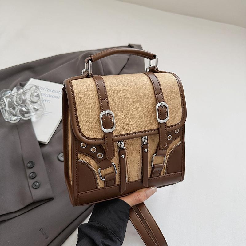 Retro Contrasting Color Commuter Tote Bag Women's Autumn New High-value Casual and Fashionable Shoulder Backpack