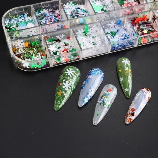 1 Box Christmas Nail Glitter Sequins Snowflake Pentagram Pattern Irregular Shape Festive Manicure Accessories