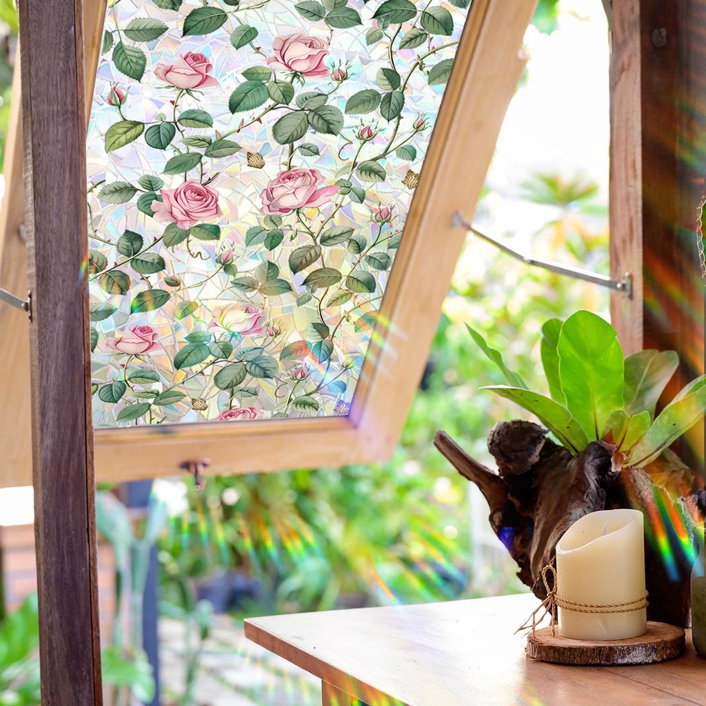 Sunshine Glass Sticker Colorful Rose Flower Vine Electrostatic Sticker Double-sided Printing Visual Window Sticker No Glue