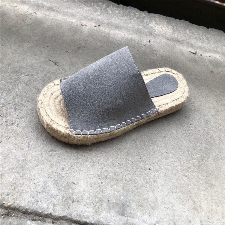 2025Wish Amazon Large Size Stitched Fisherman Casual Flat Bottom Slippers Straw Hemp Rope Bottom One-Word Slippers