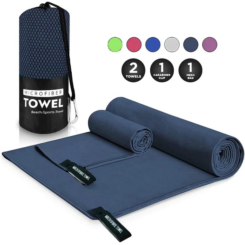 2PC Set Solid Microfiber Gym Towel Perfect Travel Sports Camping Beach Towels Fast Drying Super Absorbent Swimming Bath Towel