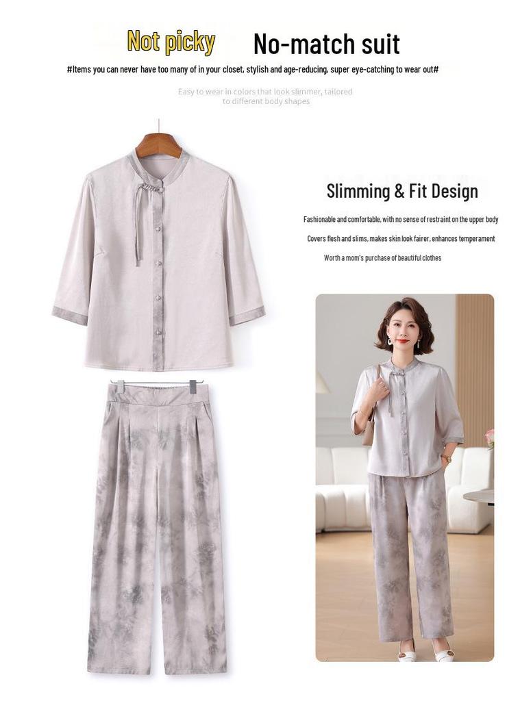 Summer 2026 Chinese Style Chiffon Suit for Stylish Middle-aged Women