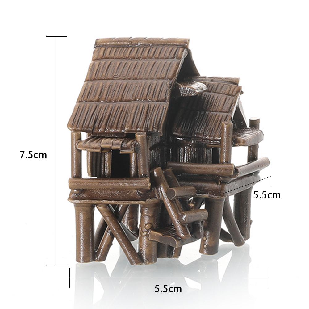 Aquarium Micro Landscaping Ornaments Ceramic House Thatched Hut Bamboo Building Fish Tank Decoration