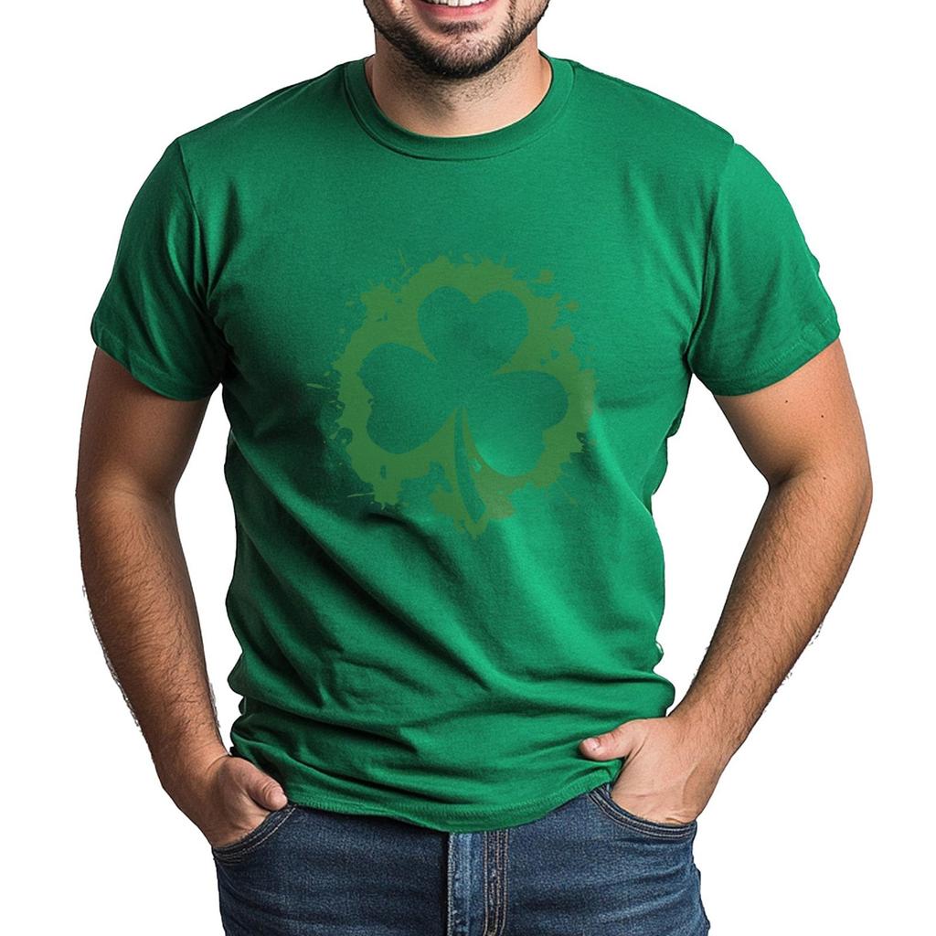 St. Patrick's Adult Green Crew-neck Short-sleeved Printed Green Three-leaf T-shirt