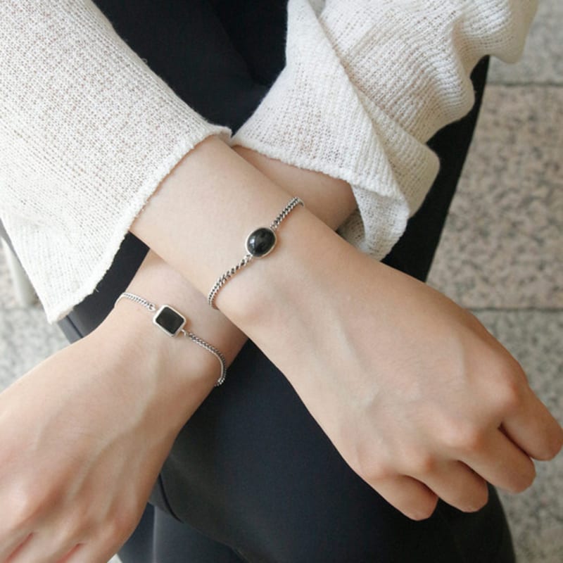 J.Lauren Onyx Pendant Tennis Gemstone Silver Bracelet B0983