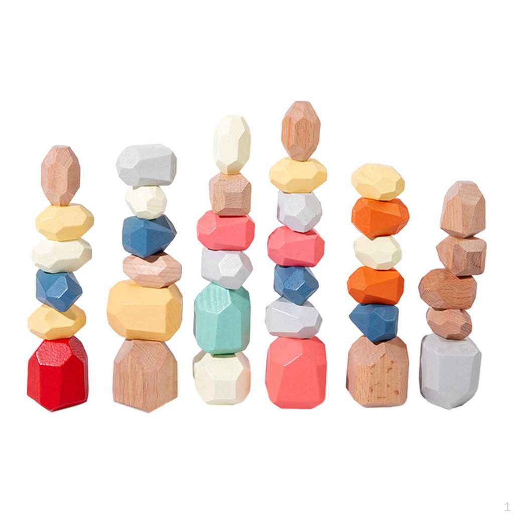 Naturalne drewniane kamienie do układania - Zabawka edukacyjna dla dzieci