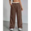 High-Waisted Wide-Leg Striped Trousers Women Office Chic Straight Cut Pants With Pockets Lightweight Stretch Fit