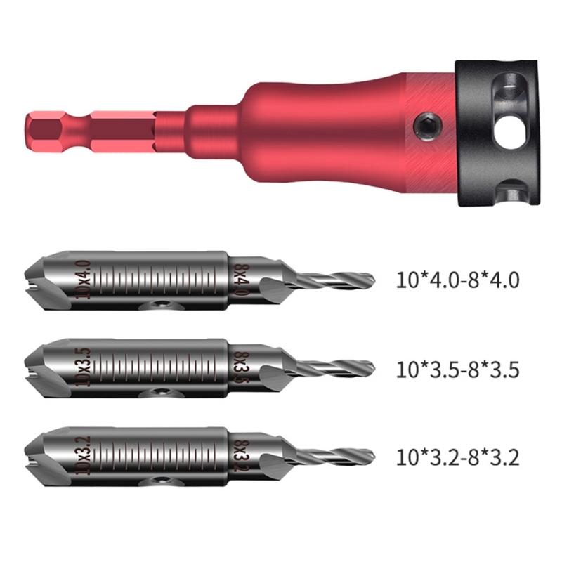 Multifunction Countersink Drill Bit Set with Adjustable Depth Stop Converts To 45 Degree Chamfer for Various Materials