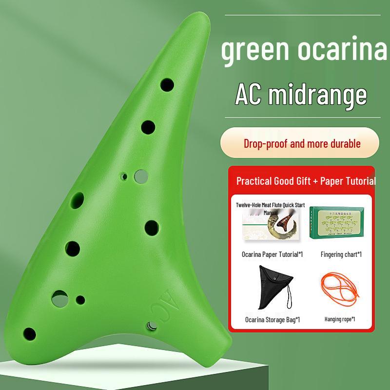 12-Hole Alto C Beginner Resin Ocarina - Engravable, Drop-Resistant, Professional Student Instrument зелёный
