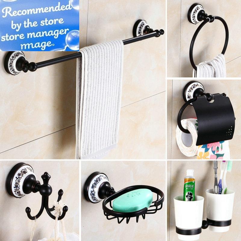 Oil Black Bronze Brushed Bathroom Accessories Towel Shelf Towel Bar Paper Holder Cloth Hook Soap Dish Cup Holder Toilet Holder