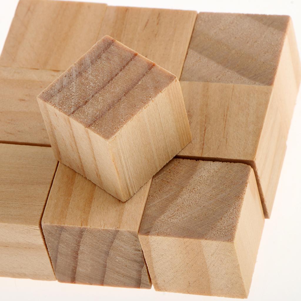 10 Pieces Square Wooden Blocks Cubes Embellishments for Crafts DIY Puzzle Making