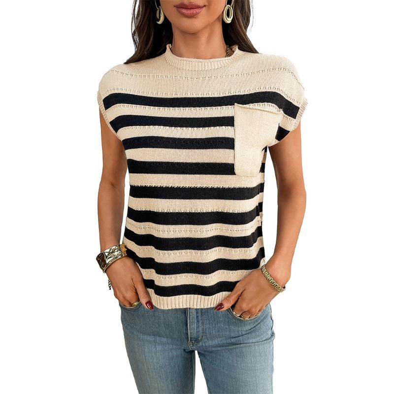 New Summer Women s Round-neck Top and Thick-knit Casual Striped Sweater S