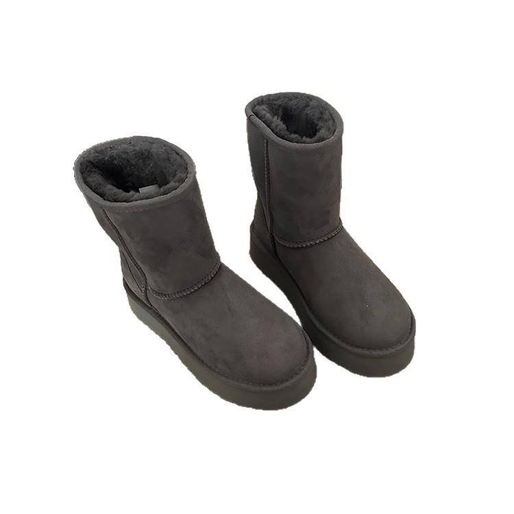 Yueyu gray versatile thick-soled snow boots women's sheepskin and fur integrated 2025 winter velvet thickened short tube snow cotton
