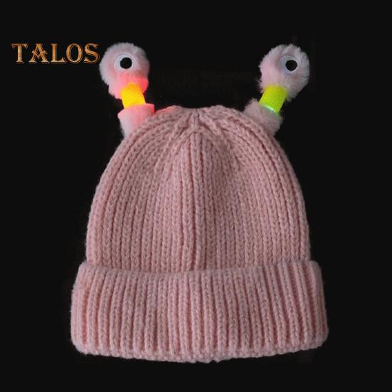 Wollmütze mit Nachtlicht-Antennendekor, warme Strickmütze, Kinder-Foto-Requisite, Kopfbedeckung, Skifahren, Wandern, Thermomütze für Erwachsene und Teenager