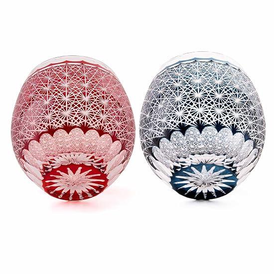 LUGUFON Kiriko Glass Rock Glass Pair Cute Kikutsunagi Pattern Dishwasher Safe in Paulownia Box for C