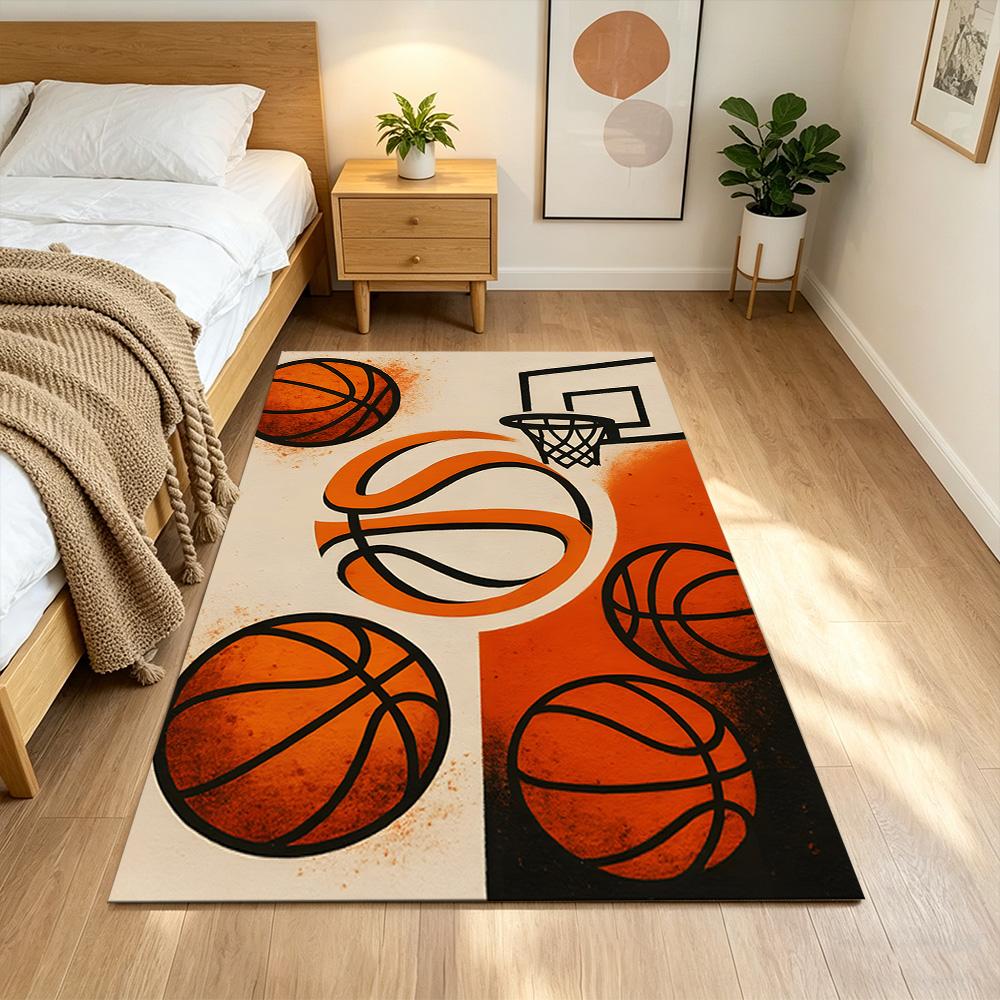 Basketball Sport Design Home Carpet Soft Plush Non-slip Bottom Bedroom Bedside Mat Bohemian Boho Style Housewarming Gift Idea